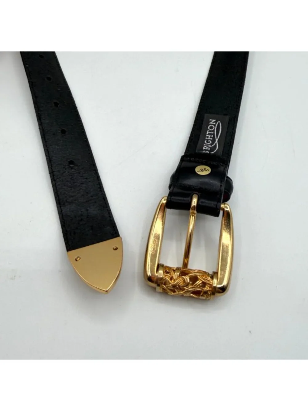 Vintage 1993 Brighton Black Leather Belt Brass Buckle 41723 Size M